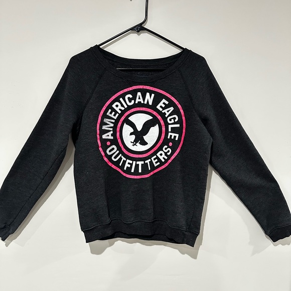 American Eagle Dark Gray Sweatshirt with Pink and White Logo - Picture 3 of 3